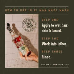 18.21 Man Made Original Spiced Vanilla hair-lather demonstrates conditioning while cleansing