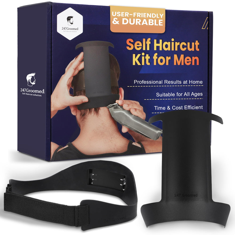 247 Groomed stable neckline template keeps lines straight during at home trims.