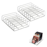2-pack acrylic makeup palette organizer, top view showing seven clear compartments for easy access.