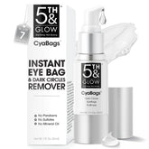 5th & Glow Cyabags eye serum bottle close-up highlighting premium packaging and easy grip.