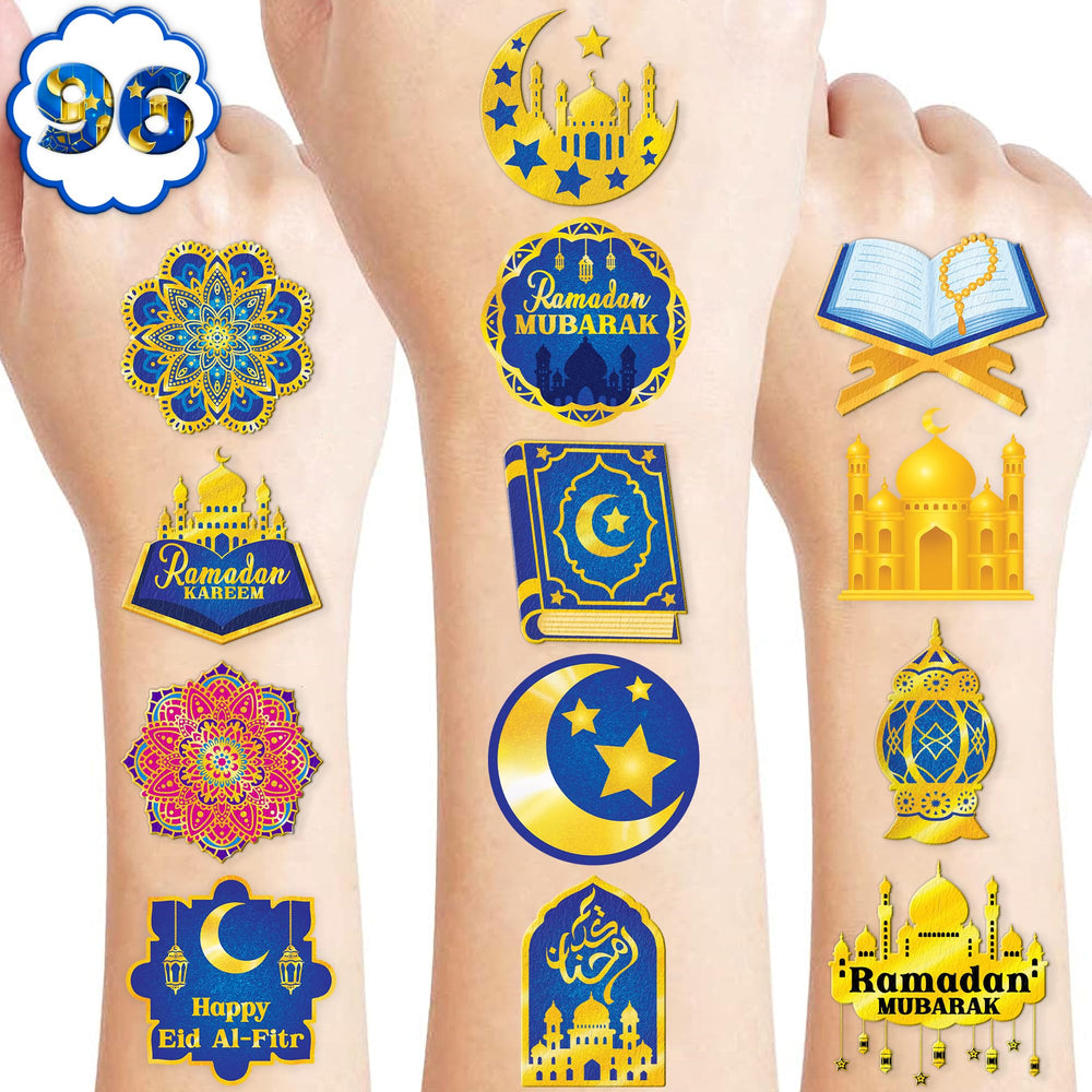 91TATTOOS Happy Ramadan Mubarak tattoo sheets add festive flair for kids' celebrations.