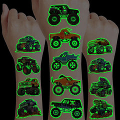 Tatuaje temporal 91TATTOOS Monster Truck luminoso, ideal para brazos en fiestas infantiles.
