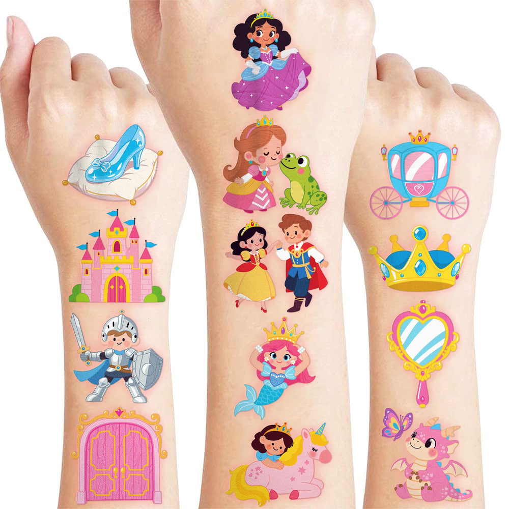 91TATTOOS princess castle tattoo sheet for kids party fun and creativity.