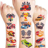 91TATTOOS racing car tattoo sheet 1 adds vibrant designs for kids' party fun.