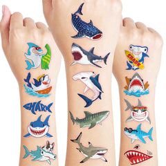 91TATTOOS shark pre-cut tattoos on kids arms for party fun