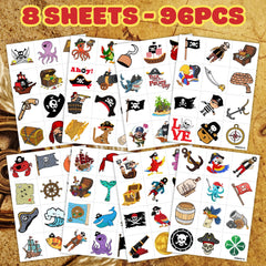 96PCS Pirate Tattoos mermaid design for ocean-themed events and dress-up fun