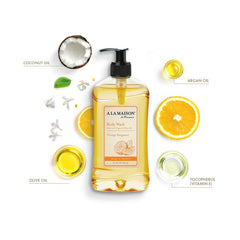 A LA MAISON espuma-ducha-naranja-bergamota: limpieza agradable y refrescante.