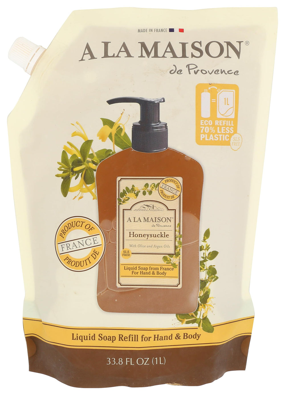 A LA MAISON Honeysuckle refill pouch for easy, eco-friendly refills.