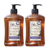 A La Maison Lavanda Aloe, jabón para manos en botellas dobles con aroma suave.