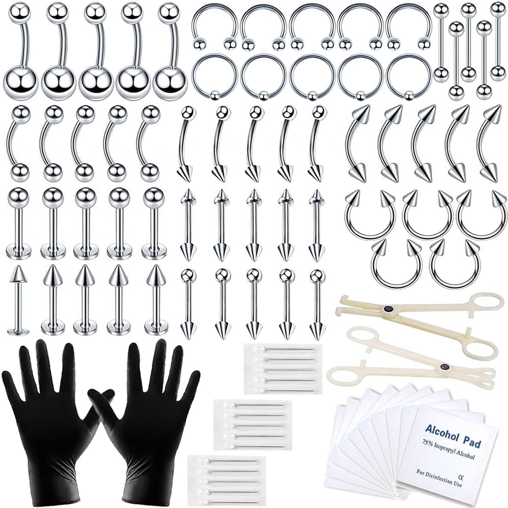 a-minusone 84-piece piercing kit contents for versatile home body piercings.
