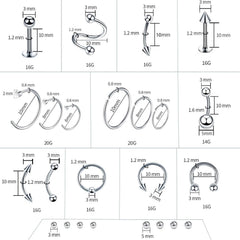 A-minusone agujas piercing 12G-20G para diferentes joyas.
