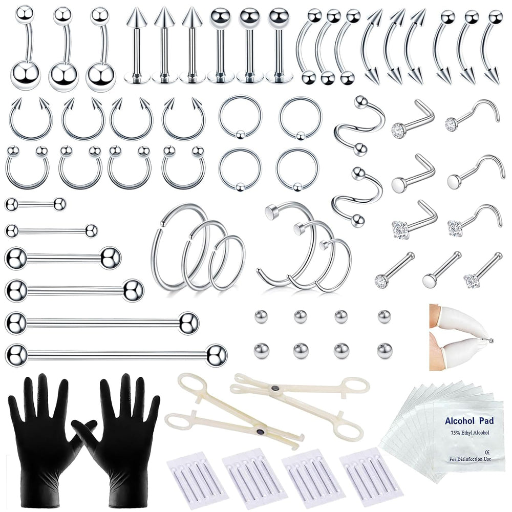 A-minusone kit de piercing 98 piezas, opciones versátiles para perforaciones.