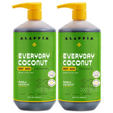Alaffia Everyday Coconut body wash bottle front shows 2-pack.