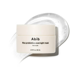 Abib Rice Probiotics Overnight Mask jar showing barrier jelly for dewy skin