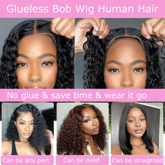 Ablvari Curly Bob Wig natural hairline close-up highlights melt into skin.