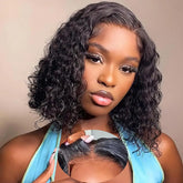 Ablvari Curly Bob Wig water wave close-up shows natural hairline for seamless daily wear.