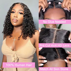 Ablvari Curly Bob Wig water wave 4x4 closure demonstrates glueless easy styling.