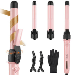 ABNER rotating curling iron set, side view, showing ergonomic design for easy styling.