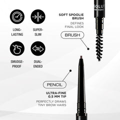 Absolute New York Super Slim Brow Pencil spoolie blending and grooming brows.