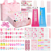 Acejoz uñas postizas para niñas, caja regalo lista para crear uñas divertidas en casa