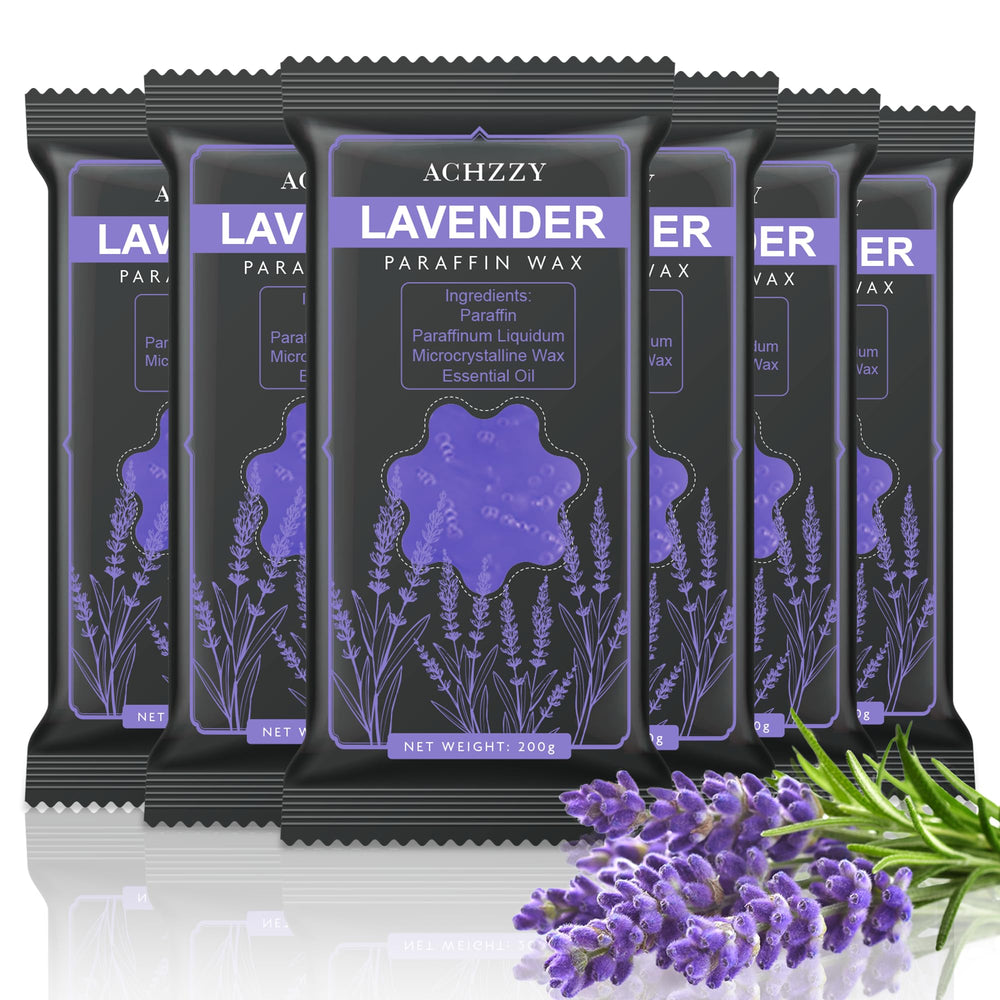 Achzzy Lavender paraffin wax refills in a six-pack for at-home hydration sessions.