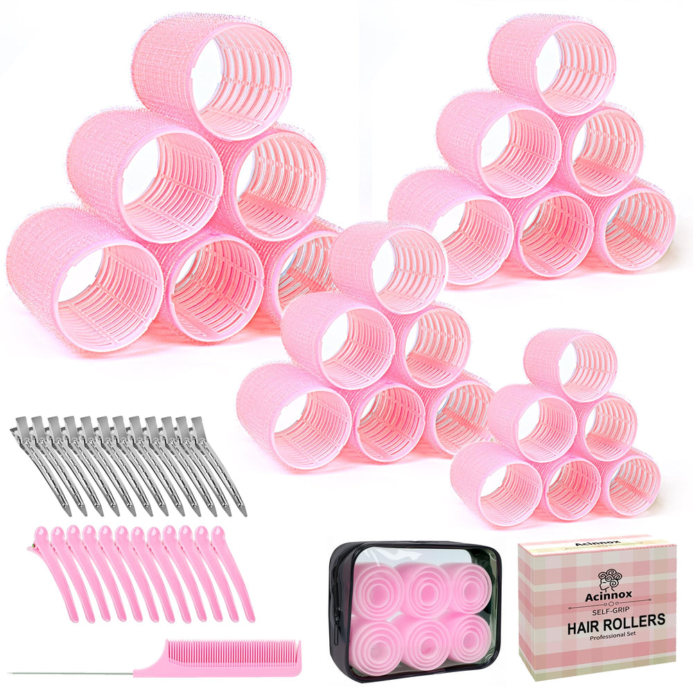 Acinnox four-size self-grip rollers in pink for versatile styles and heat-free curls
