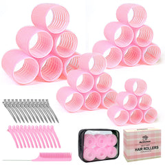 Acinnox four-size self-grip rollers in pink for versatile styles and heat-free curls