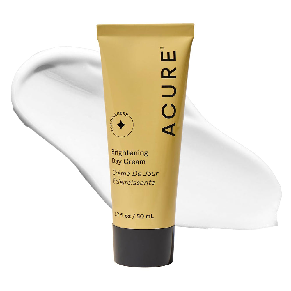 Acure Brightening Day Cream en envase, hidratación diaria para piel radiante.
