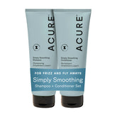 Acure Simply Smoothing Shampoo bottle shows frizz control for sleek hair.