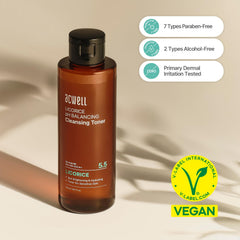 ACWELL Licorice toner being applied to a refreshed complexion.