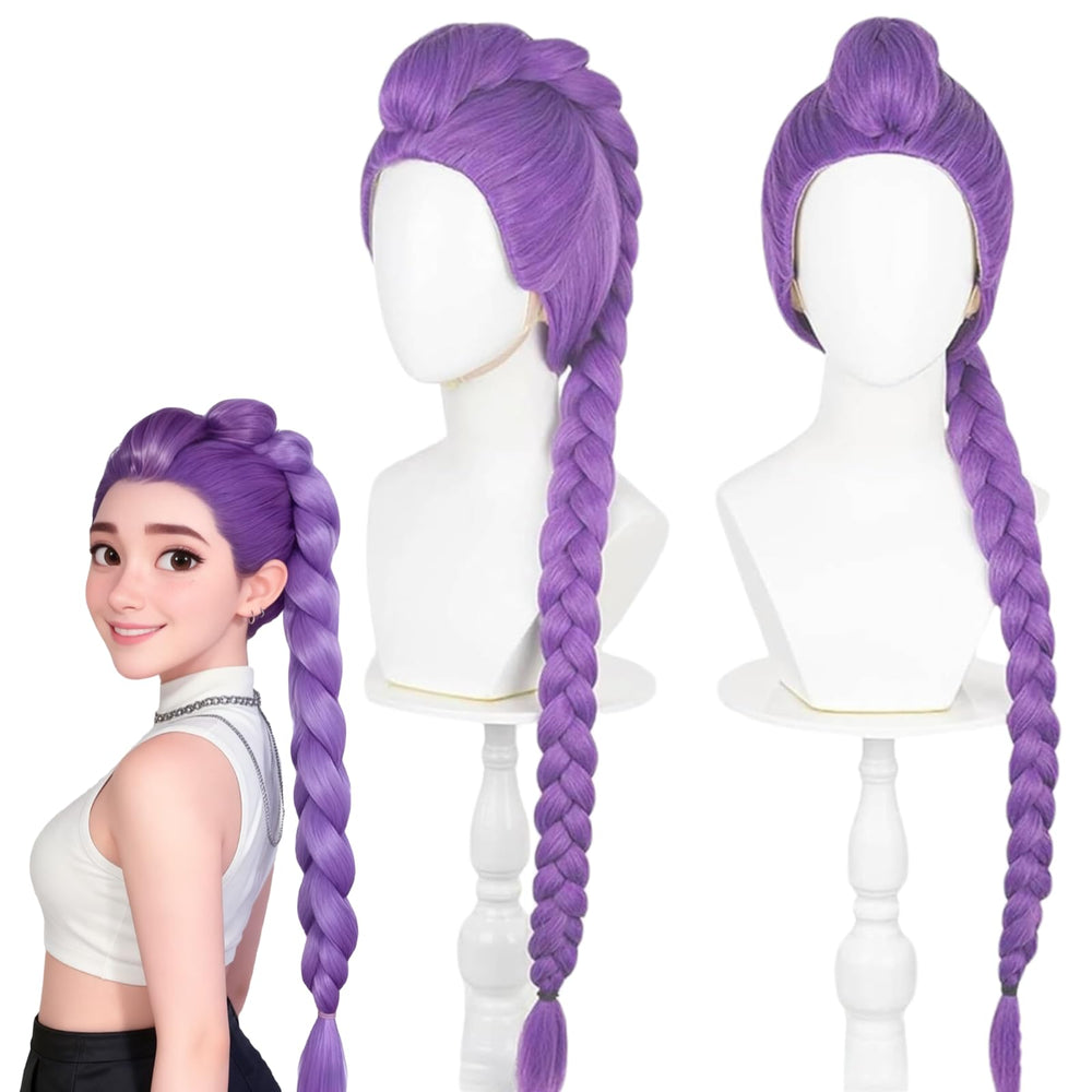 AD ADASTONE long purple clip-in ponytail wig with braid, instant volume for cosplay.