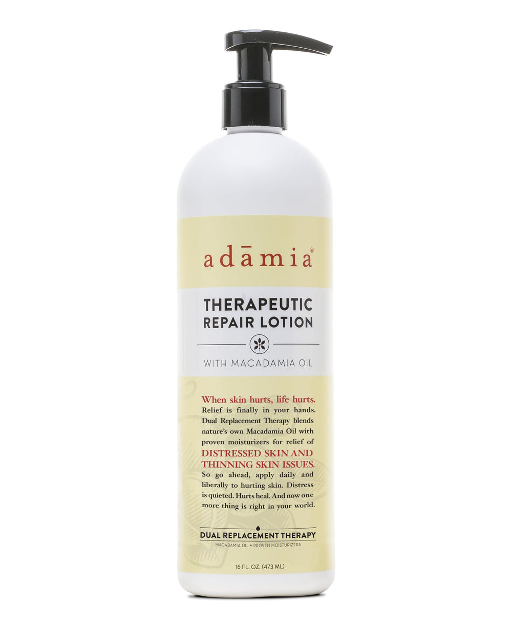 Adamia Therapeutic Repair Lotion bottle demonstrates fast absorption and non-greasy hydration