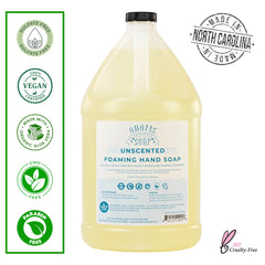 Adams Handmade Soap thin castile foaming hand soap refill packaging label highlights eco-friendly unscented formula