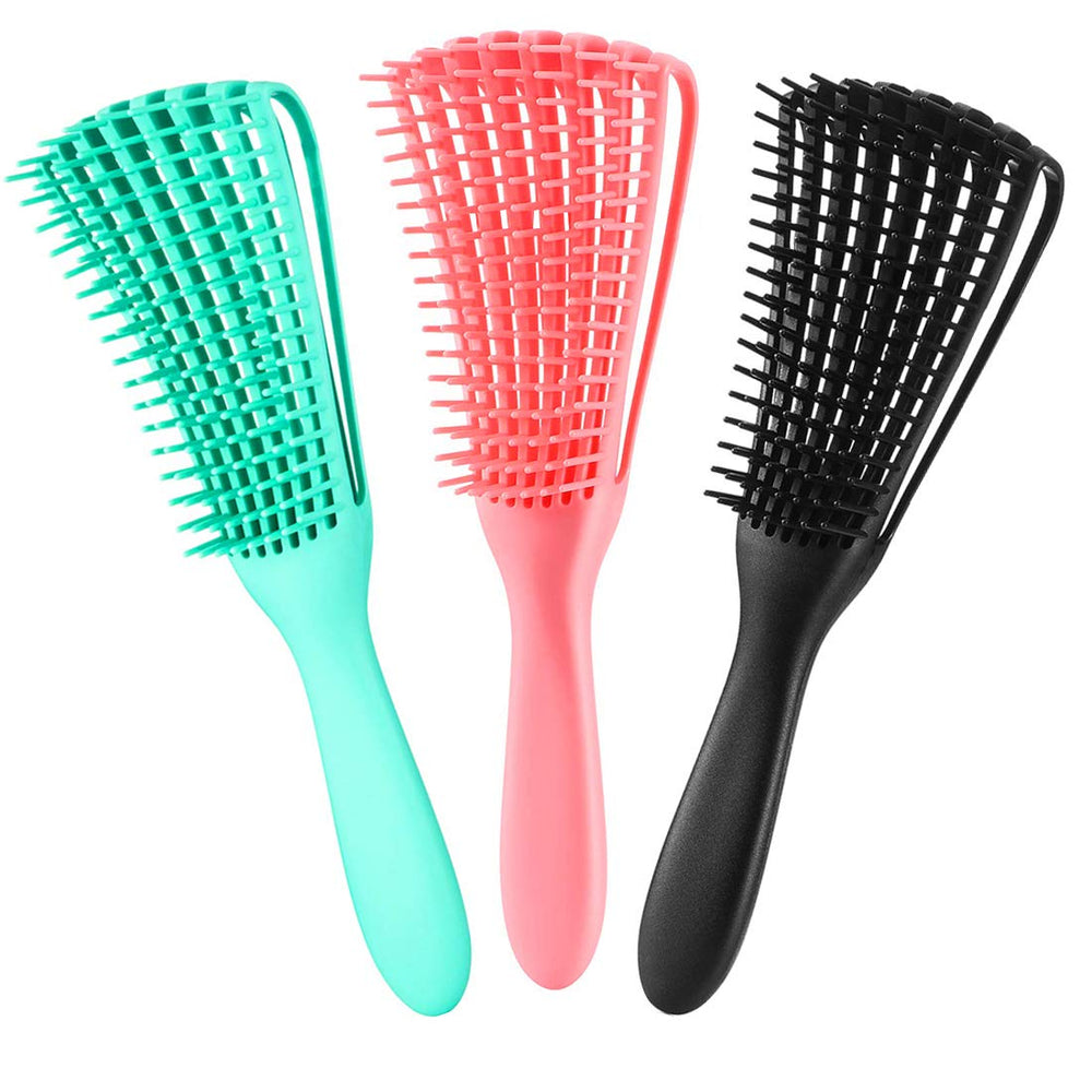 A.DASHER three-pack detangler brush set front view for easy detangling.
