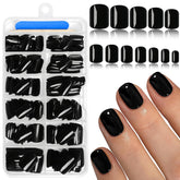 AddFavor uñas postizas negras, forma cuadrada corta y brillo intenso para uso diario