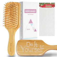 Adevwair bamboo hair brush with paddle handle for comfortable detangling on all hair types.