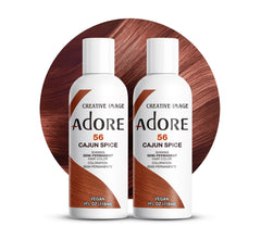 Adore Cajun Spice hair dye bottle pour showcases rich color and easy application.