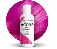 Adore neon pink dye bottle delivering vibrant color without harsh chemicals.