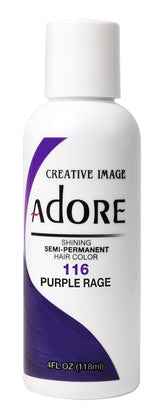 Adore Purple Rage dye bottle showing vibrant color option for salon-quality results.