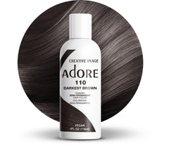 Adore semi permanent hair color bottle in 110 Darkest Brown for rich coverage.