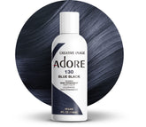 Adore Semi Permanent Hair Color 130 Blue Black bottle close-up for bold, lasting shade.