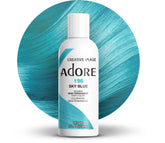 Adore Sky Blue hair dye bottle displaying bold color for home use