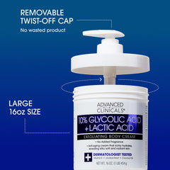 Advanced Clinicals application on arm demonstrates gentle daily exfoliation.