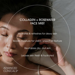 Advanced Clinicals bruma facial colágeno agua de rosas, niebla refrescante para uso diario.