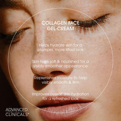 Advanced Clinicals Collagen Cream Gel aporta brillo translúcido para piel fresca.