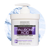 Advanced Clinicals crema corporal con ácido hialurónico, botella para hidratación profunda.