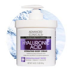 Advanced Clinicals crema corporal con ácido hialurónico, botella para hidratación profunda.