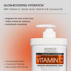 Advanced Clinicals crema vitamina C, aplicación suave en brazo para tono uniforme.