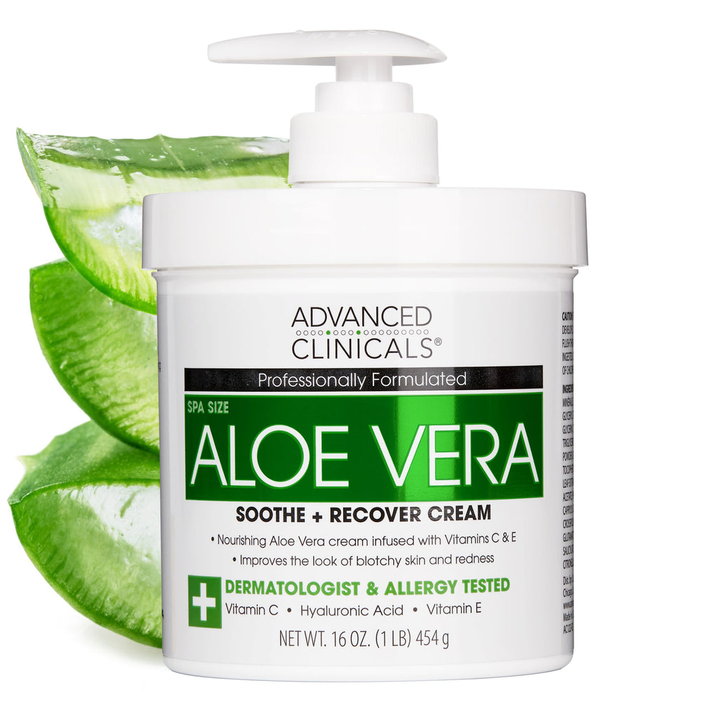 Advanced Clinicals Loción Aloe Vera: botella mostrando hidratación suave para piel seca
