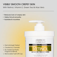 Advanced Clinicals retinol body cream with rich, non-greasy texture for daily use.